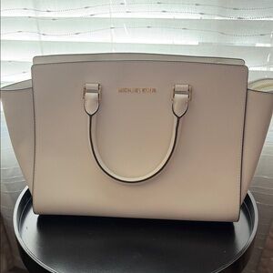 Michael Kors Cream Saffiano Leather Tote with Gold Hardware
